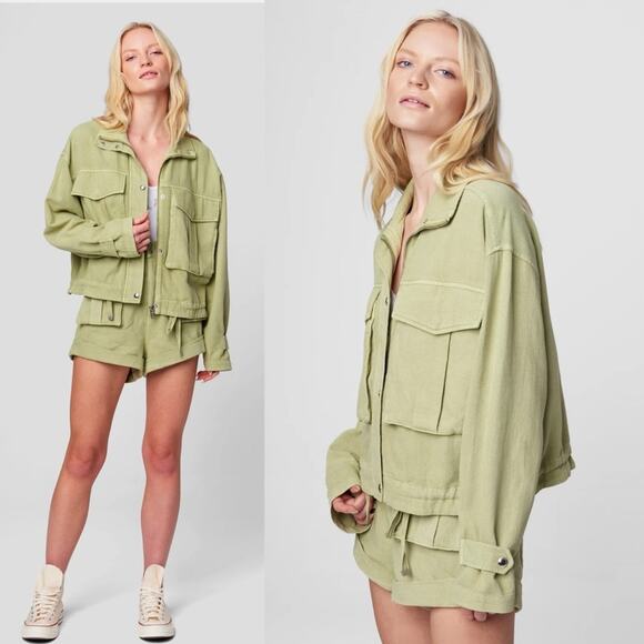 Blank NYC Utility jacket linen blend sage green Sz Medium baggy Y2K coastal - Picture 1 of 10